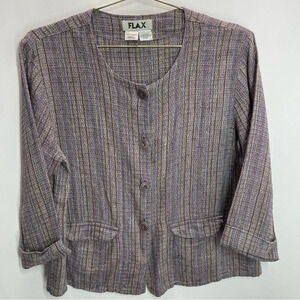 Flax Linen Woven Multi Color Tweed Button Down Top